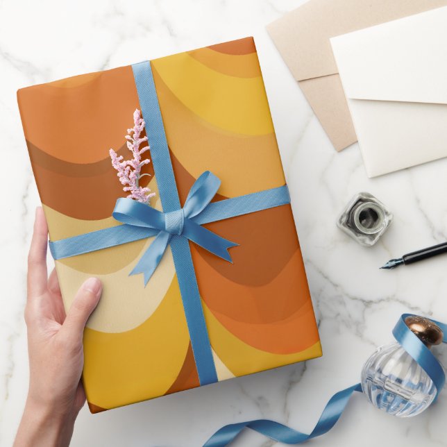 Retro 70er Orange Senfwelle abstraktes Muster Geschenkpapier (Schenken)