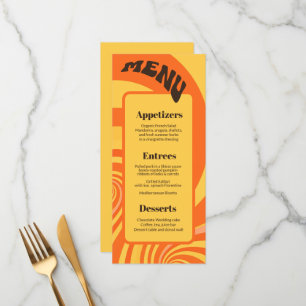 Retro 70er Orange Yellow 3 Gänge Hochzeitsmenü Menükarte