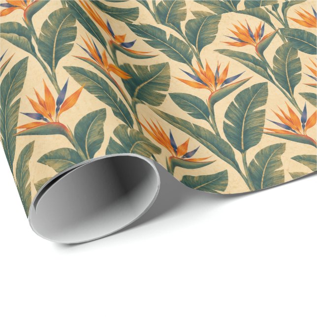 Retro 70er Paradiesvogel Tropisches Geschenkpapier (Rolleneckpunkt)