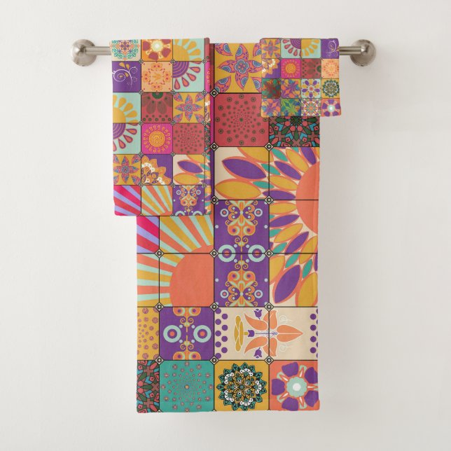 Retro 70er Patchwork Handtuchhandtuch Set (Insitu)