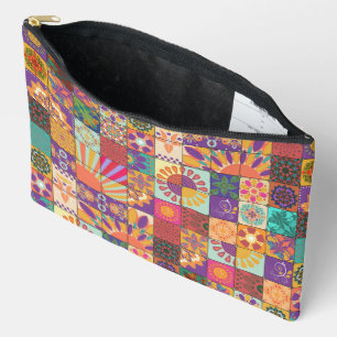 Retro 70er Patchwork Zippered Pouch Zubehörtasche