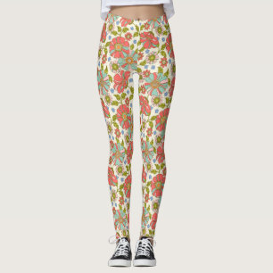 Retro 70er Pink Aqua Floral Leggings
