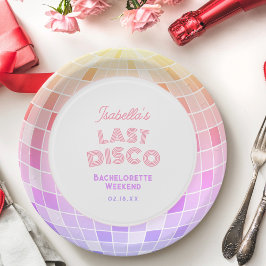 Retro 70er Pink Disco Ball Bachelorette Pappteller