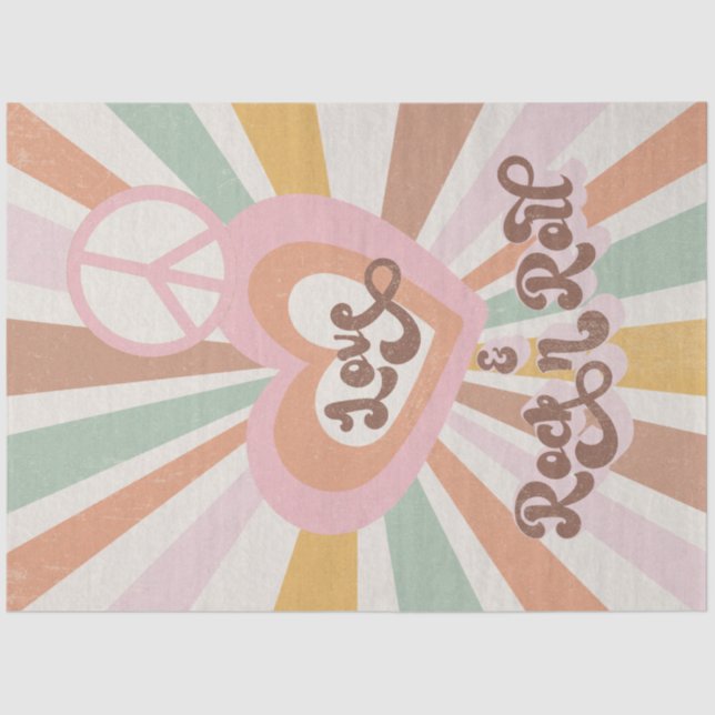 Retro 70er Pink Peace Liebe Rock'n'Roll Decoupage Seidenpapier (Vorderseite)