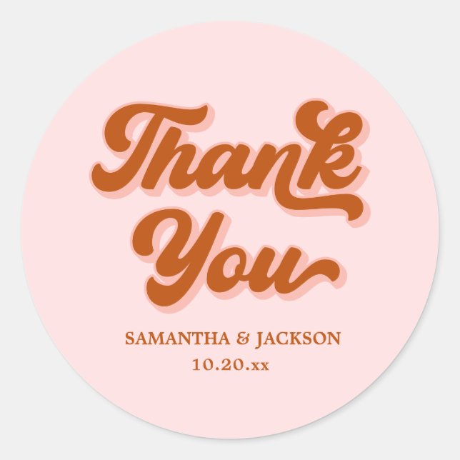 Retro 70er Pink Red Orange Vielen Dank für Ihre Ho Runder Aufkleber (Vorderseite)