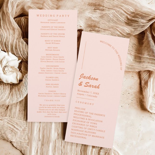Retro 70er Pink und Orange Wedding Programm (Von Creator hochgeladen)