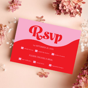 Retro 70er Pink und Red Neon Wedding RSVP Card Karte