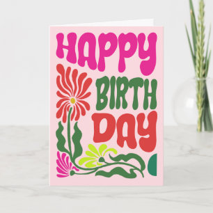 Retro 70er Psychedelic Hippie Blume Geburtstag Karte