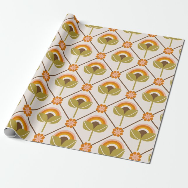 Retro 70er Rainbow Blume Wrapping Paper Geschenkpapier (Ungerollt)