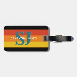 Retro 70er Rainbow Bold Stripes Initial Monogramm Gepäckanhänger