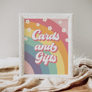 Retro 70er Rainbow Daisy Geburtstagskarten und Ges Poster