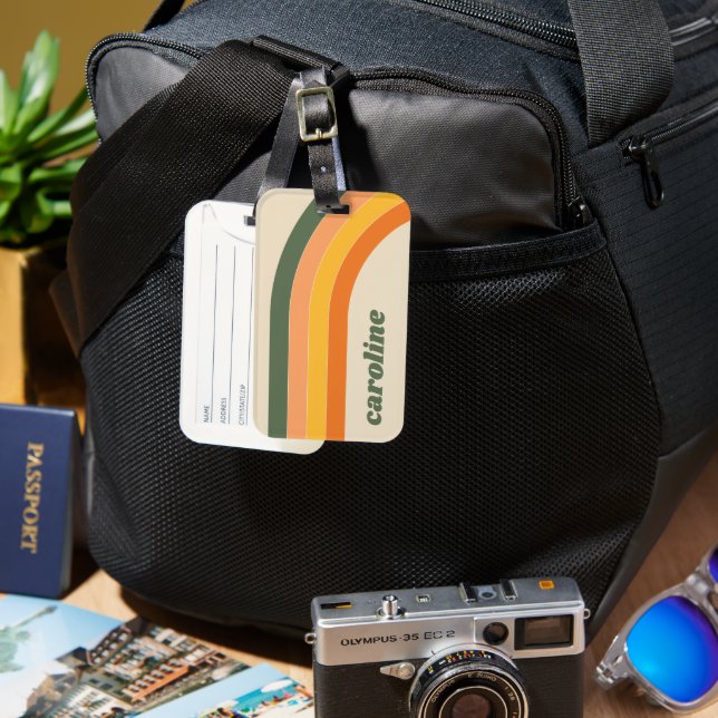Retro 70er Rainbow Green Orange Personalisierter N Gepäckanhänger (Vorderseite & Rückseite)