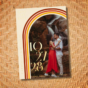 Retro 70er Rainbow Groovy Arch Foto Save the Date Folieneinladung