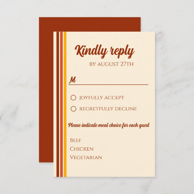 Retro 70er Rainbow Groovy Terracotta Orange Weddin RSVP Karte (Vorne/Hinten)