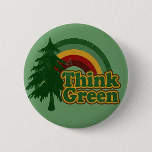 Retro 70er Regenbogen, Denke grün Button