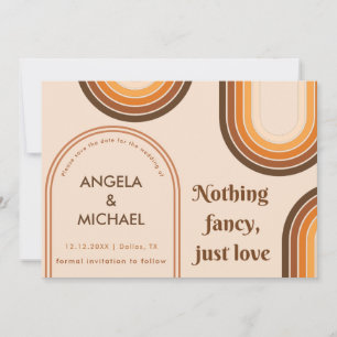 Retro 70er Regenbogen Minimalistischer Brauner Bog Save The Date