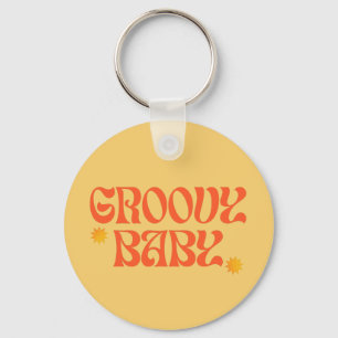 Retro 70er Senf Orange Hippie Groovy Baby Schlüsselanhänger