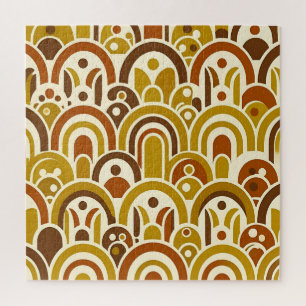 Retro 70er Senfgelb-braunes geometrisches Bogenmus Puzzle