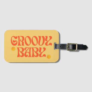 Retro 70er Senfgelb Orange Hippie Groovy Baby Gepäckanhänger