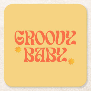 Retro 70er Senfgelb Orange Hippie Groovy Baby Rechteckiger Pappuntersetzer