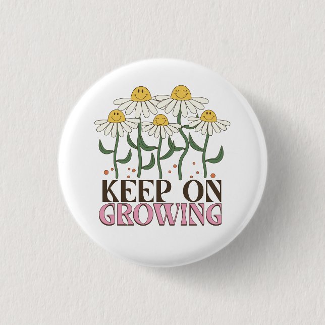 Retro 70er Smiley Face Gänseblümchen Weiter Wachse Button (Vorderseite)