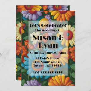 Retro 70er Stil farbenfrohe Gänse Einladung