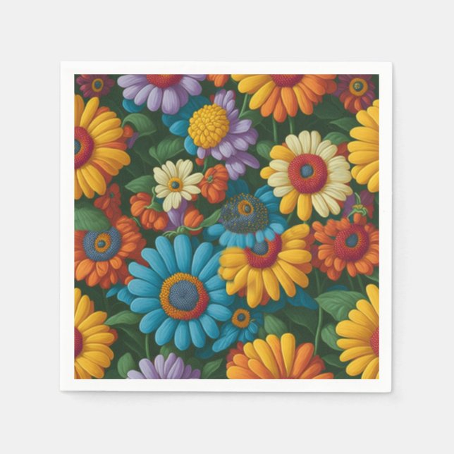 Retro 70er Stil farbenfrohe Gänse Serviette (Vorderseite)