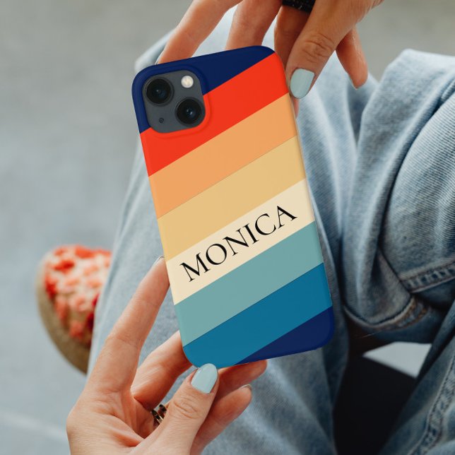 Retro 70er Streifen Groovy Farbblock Personalisier Case-Mate iPhone Hülle (Von Creator hochgeladen)