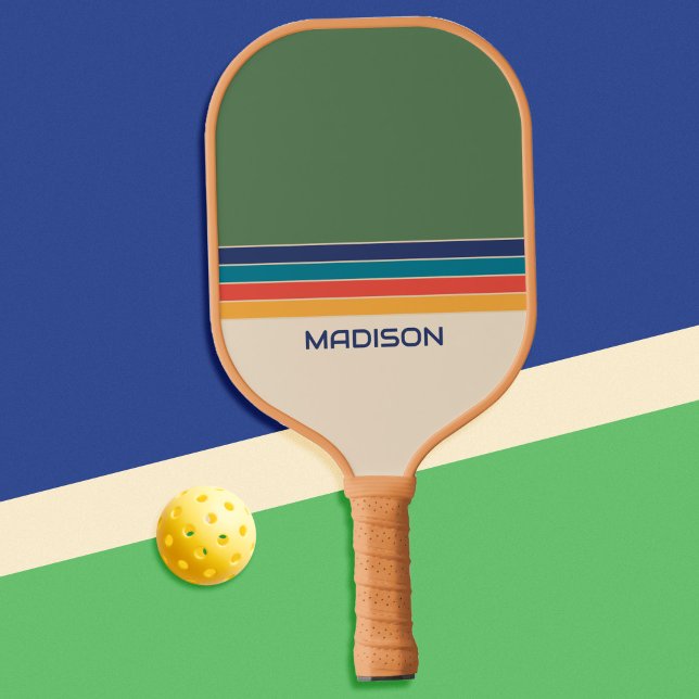 Retro 70er Streifen Personalisiert Pickleball Schläger (Von Creator hochgeladen)
