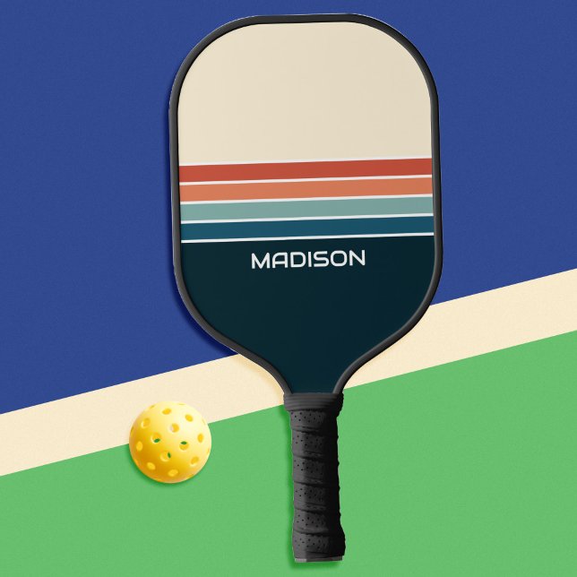 Retro 70er Streifen Personalisiert Pickleball Schläger (Von Creator hochgeladen)