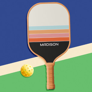 Retro 70er Streifen Personalisiert Pickleball Schläger