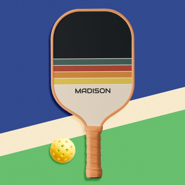 Retro 70er Streifen Personalisiert Pickleball Schläger (Von Creator hochgeladen)