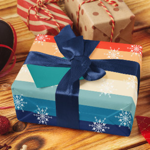 Retro 70er Streifen Schneeflocken Weihnachten Geschenkpapier