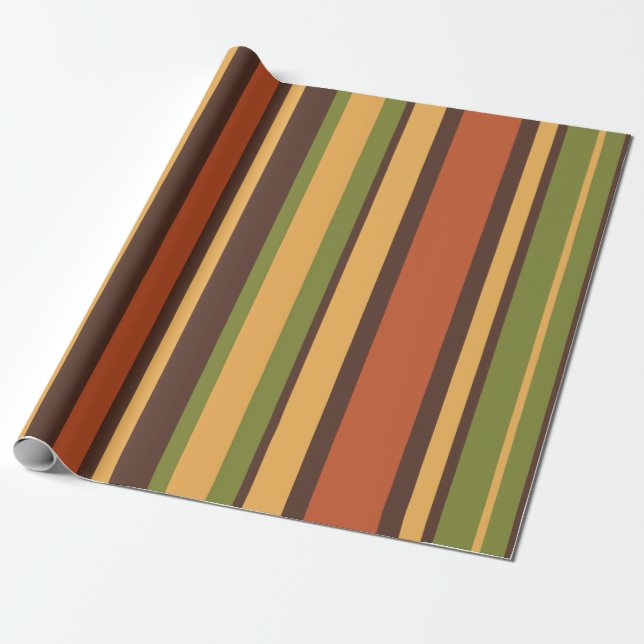 Retro 70er Stripes Brown Avocado Orange Mustard Geschenkpapier (Ungerollt)