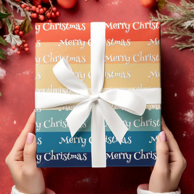 Retro 70er Stripes Frohe Weihnachten Geschenkpapier (Von Creator hochgeladen)