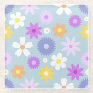 Retro 70er Style Blume Lg Muster Pastellfarben Glasuntersetzer