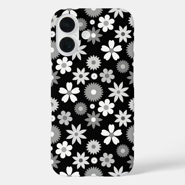 Retro 70er Style Blume Monochrome Muster Case-Mate iPhone Hülle (Rückseite)