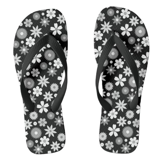 Retro 70er Style Blume Monochrome Rpt Muster Flip Flops (Fußbett)