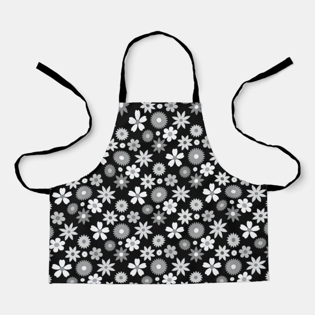 Retro 70er Style Blume Monochrome Rpt Muster Schürze (Vorderseite)