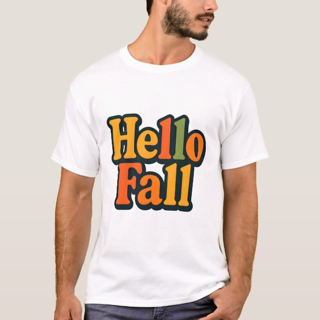 Retro 70er Style Hello Fall Typografie T-Shirt (Vorderseite)