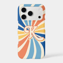 Retro 70er Sunburst Blau und Orange mit Buchstabe