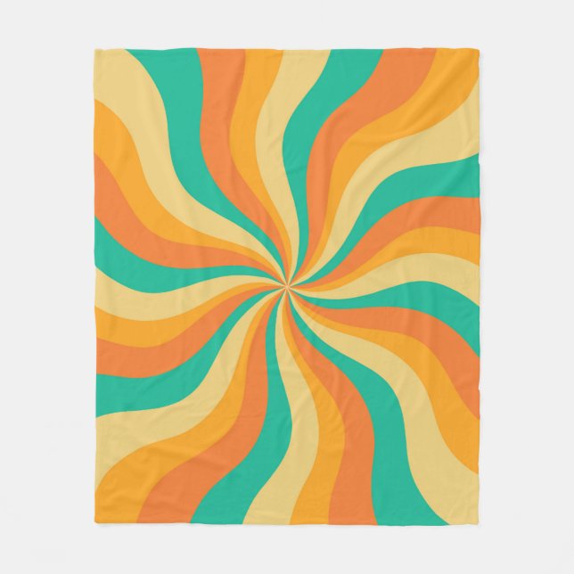 Retro 70er Sunburst farbenfroher Hintergrund Fleecedecke (Vorderseite)