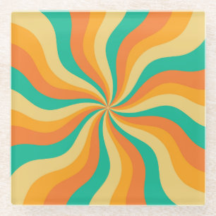Retro 70er Sunburst farbenfroher Hintergrund Glasuntersetzer