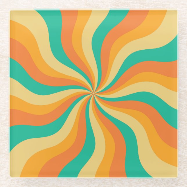 Retro 70er Sunburst farbenfroher Hintergrund Glasuntersetzer (Vorderseite)