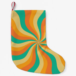 Retro 70er Sunburst farbenfroher Hintergrund Kleiner Weihnachtsstrumpf