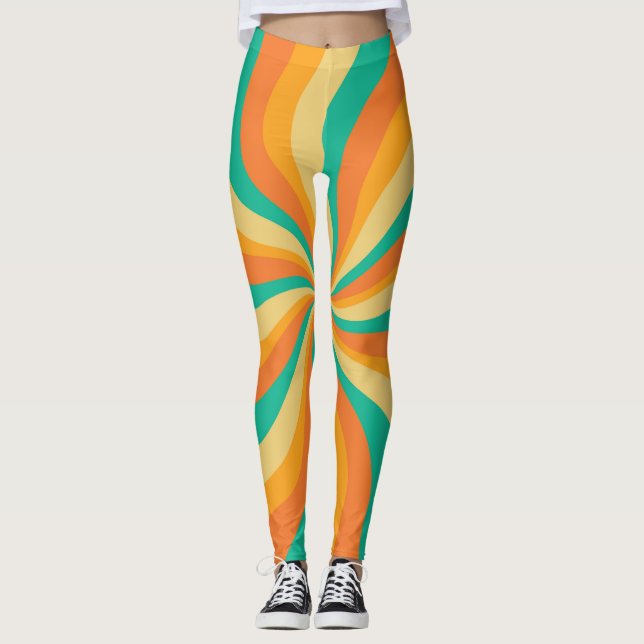 Retro 70er Sunburst farbenfroher Hintergrund Leggings (Vorderseite)