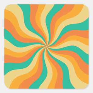 Retro 70er Sunburst farbenfroher Hintergrund Quadratischer Aufkleber