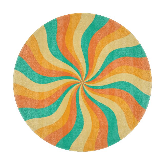 Retro 70er Sunburst farbenfroher Hintergrund Schneidebrett (Vorderseite)
