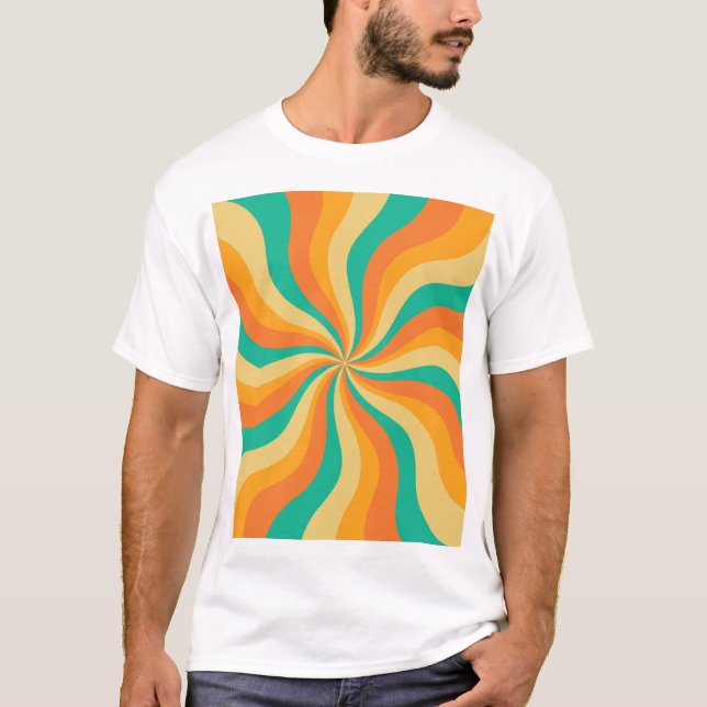 Retro 70er Sunburst farbenfroher Hintergrund T-Shirt (Vorderseite)