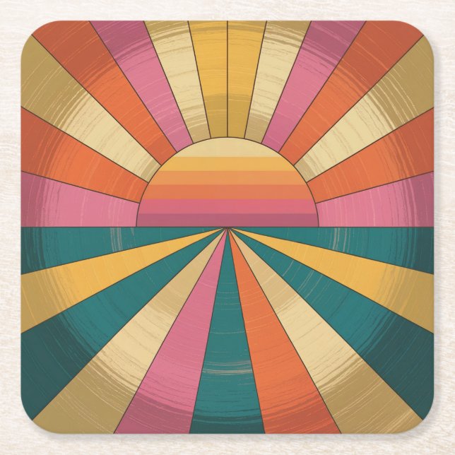 Retro 70er Sunset Untersetzer Set (Vorderseite)